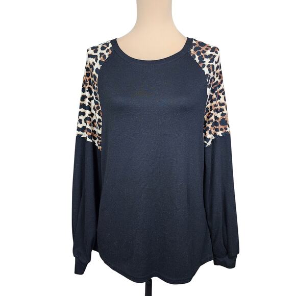 Medium Black Leopard Cheetah Print Long Sleeve Top - Picture 1 of 3